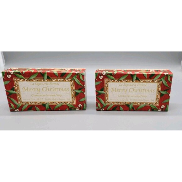 Cinnamon Scented Soap La Saponeria Firenze Merry Christmas Set of 2 Italy Made - Picture 9 of 9